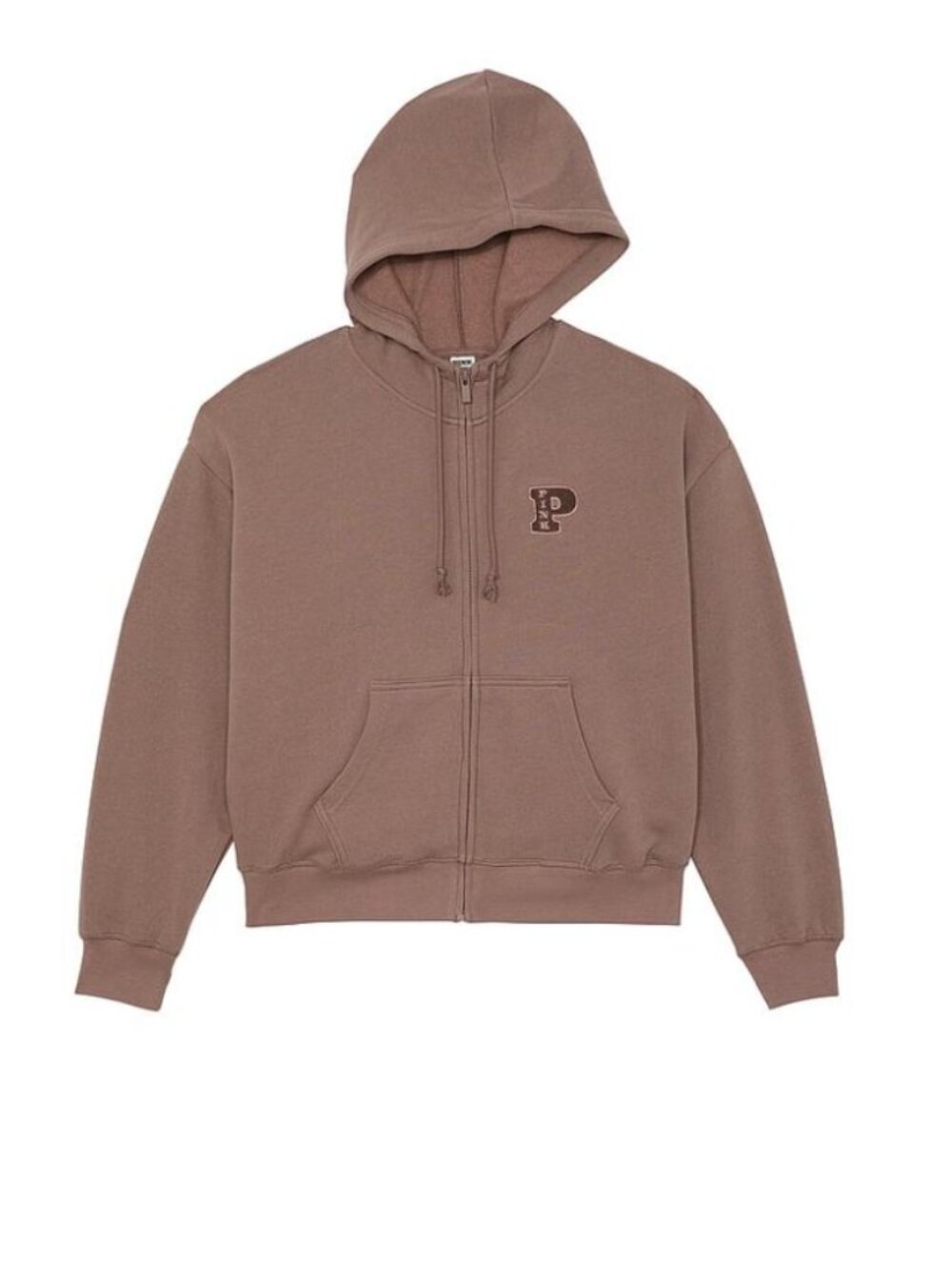 PINK Victoria's Secret Ivy Fleece Campus Full Zip Hoodie Taupe Brown Large NWT - Picture 4 of 11